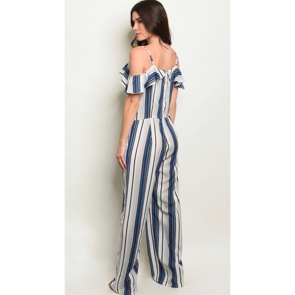 Striped flounce cami jumpsuit - Picture 4 of 5